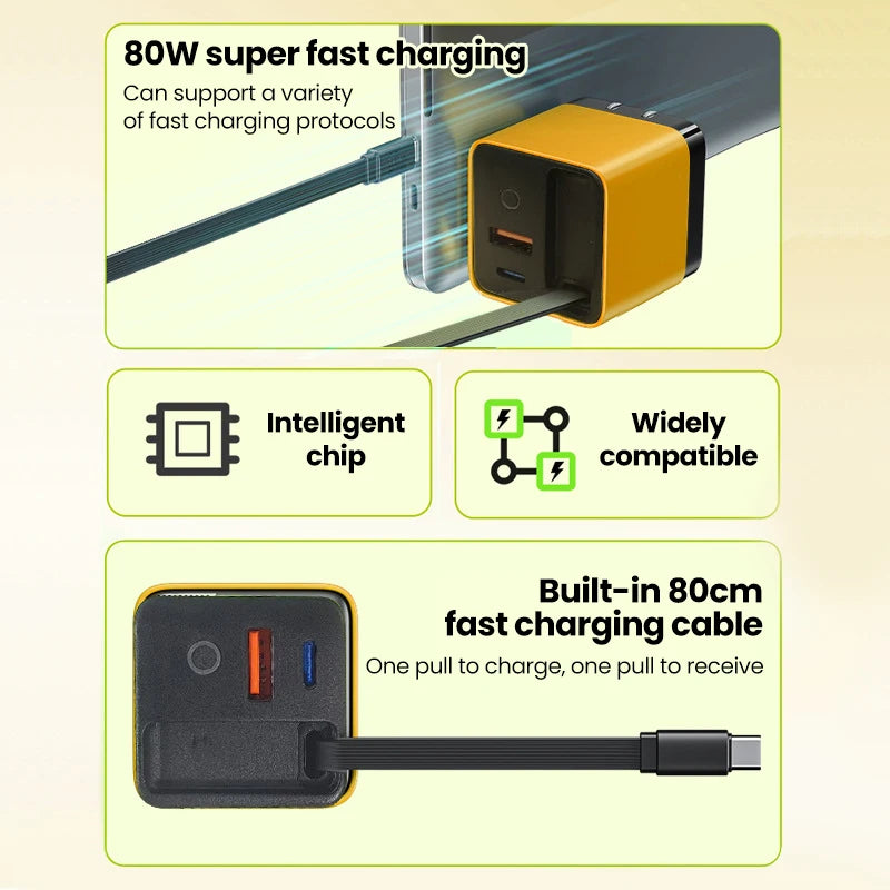 80W USB Charger Retractable Type-C MainResell